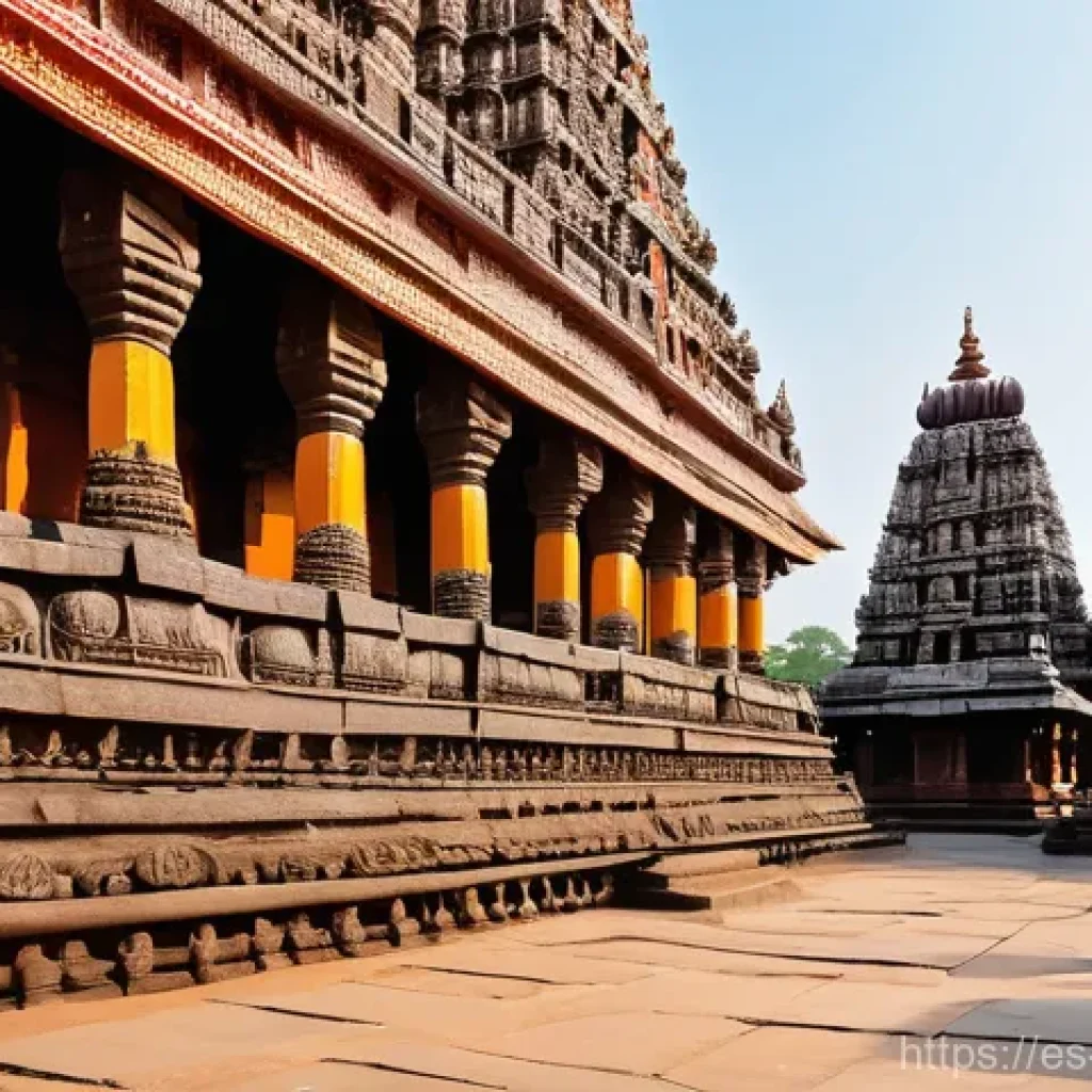 힌두교와 인도 드라비다족 - **A majestic and vibrant South Indian temple scene, capturing the essence of Dravidian architecture ...