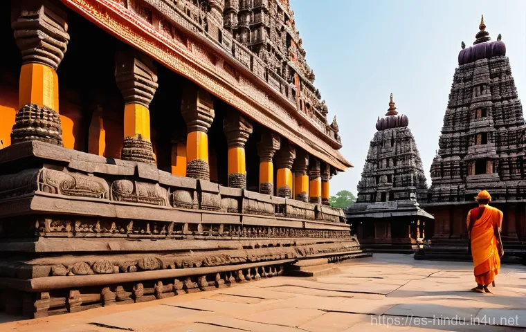 힌두교와 인도 드라비다족 - **A majestic and vibrant South Indian temple scene, capturing the essence of Dravidian architecture ...