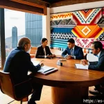 Home 18 힌두교와 글로벌 경제 - A vibrant business meeting scene in Mexico City featuring diverse professionals in business attire d...